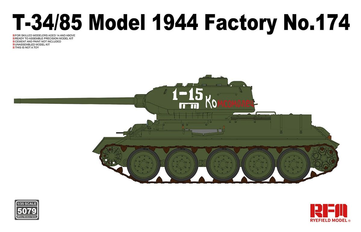 RM-5079 Сборная модель Танк тип 34/85, мод. 1944, завод No.174 Rye Field Model (RFM)