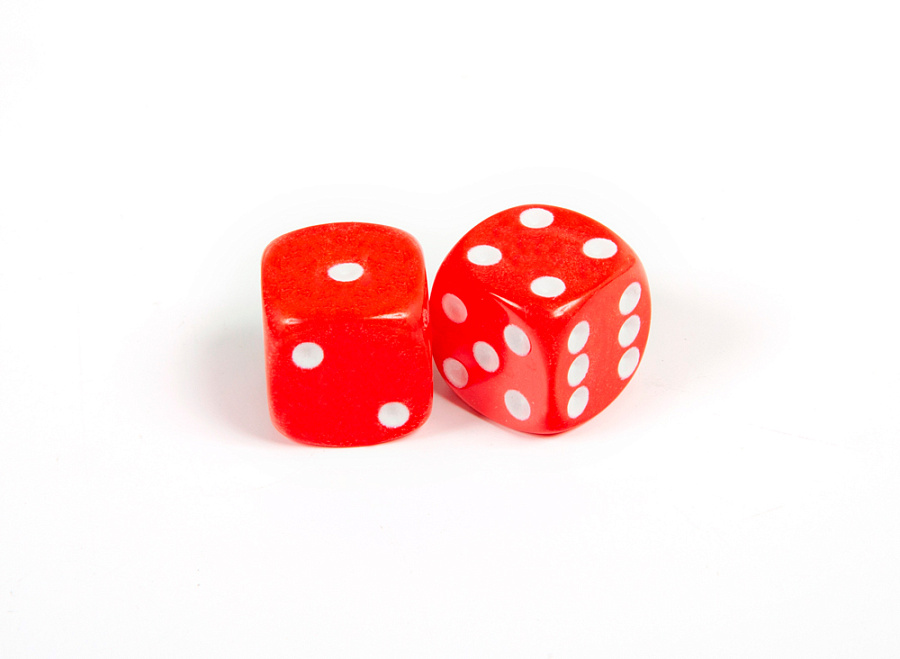 1228 Набор из 2 кубиков D6, 16мм. Красный с белыми точками в блистере
