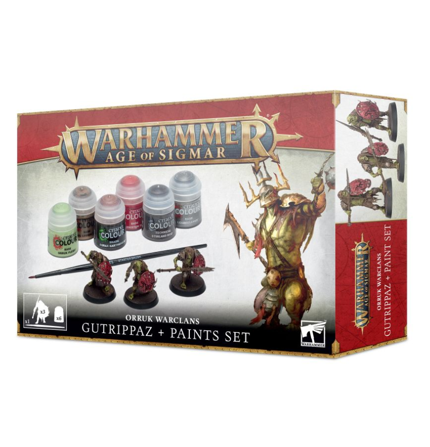 60-09 Набор Боевые Кланы Орруков. Патрашилы с набором красок (Orruk Warclans Gutrippaz + Paint Set)