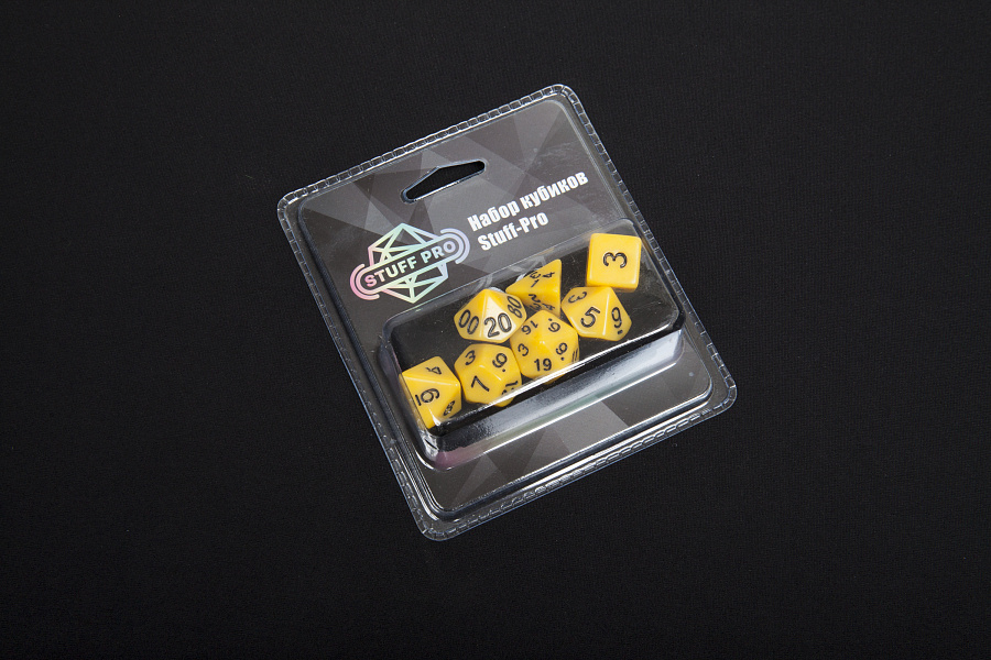 DA0003  Набор из 7 кубиков для ролевых игр (желтый) блистер с мешочком