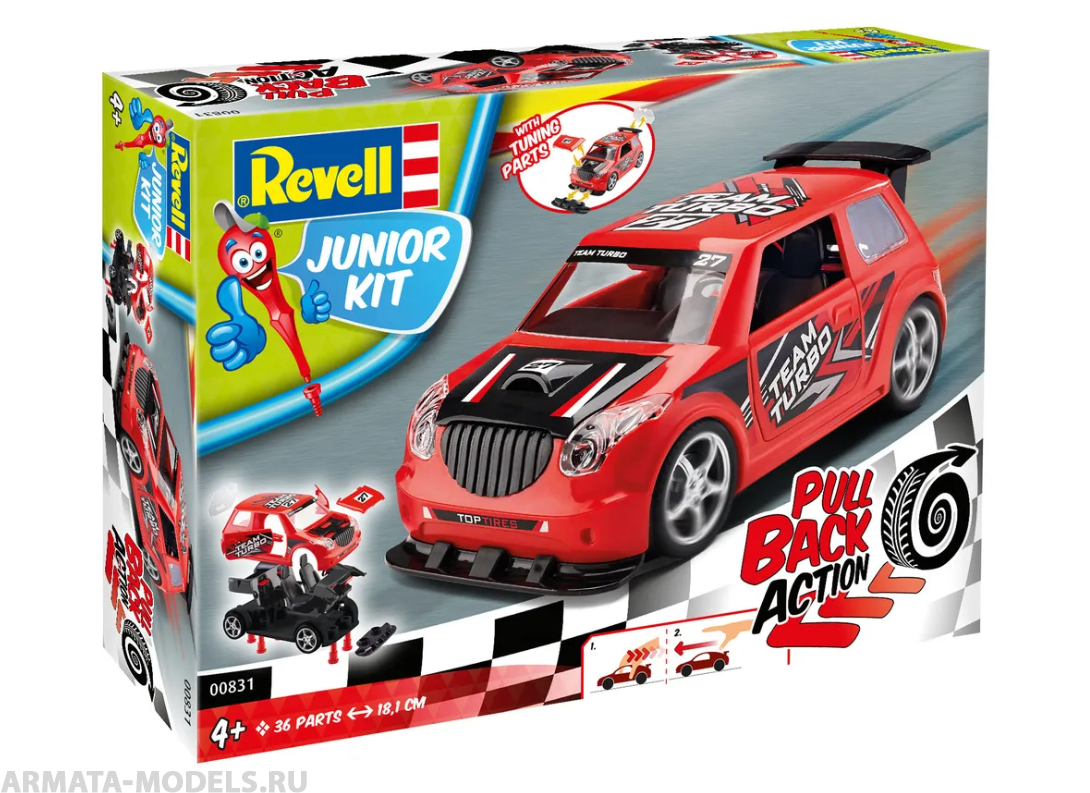 00831RE Раллийный автомобиль JUNIOR KIT Pull Back Rallye Car, красный Revell