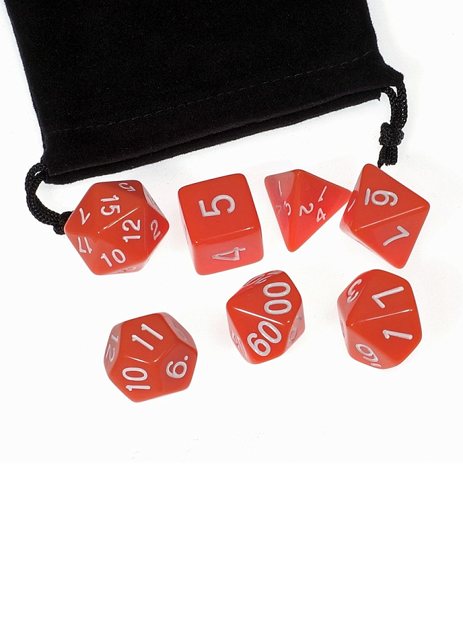 DA0011  Набор из 7 кубиков для ролевых игр (оранжевый) блистер с мешочком