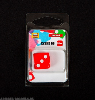1227 Кубик D6, 16мм. Красный с белыми точками в блистере