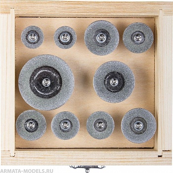 33385-H10 Набор ЭКСПЕРТ Мини-круги с алмазным напылением на шпильке, дерев. бокс, d 16-40, P200, хвост. d 3мм, 10 предм